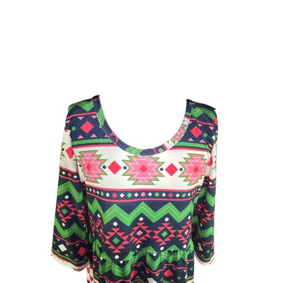 Lolly Wolly Doodle Aztec Pattern Dress M 3/4 Sleeves Multicolor Made In USA - Picture 7 of 7